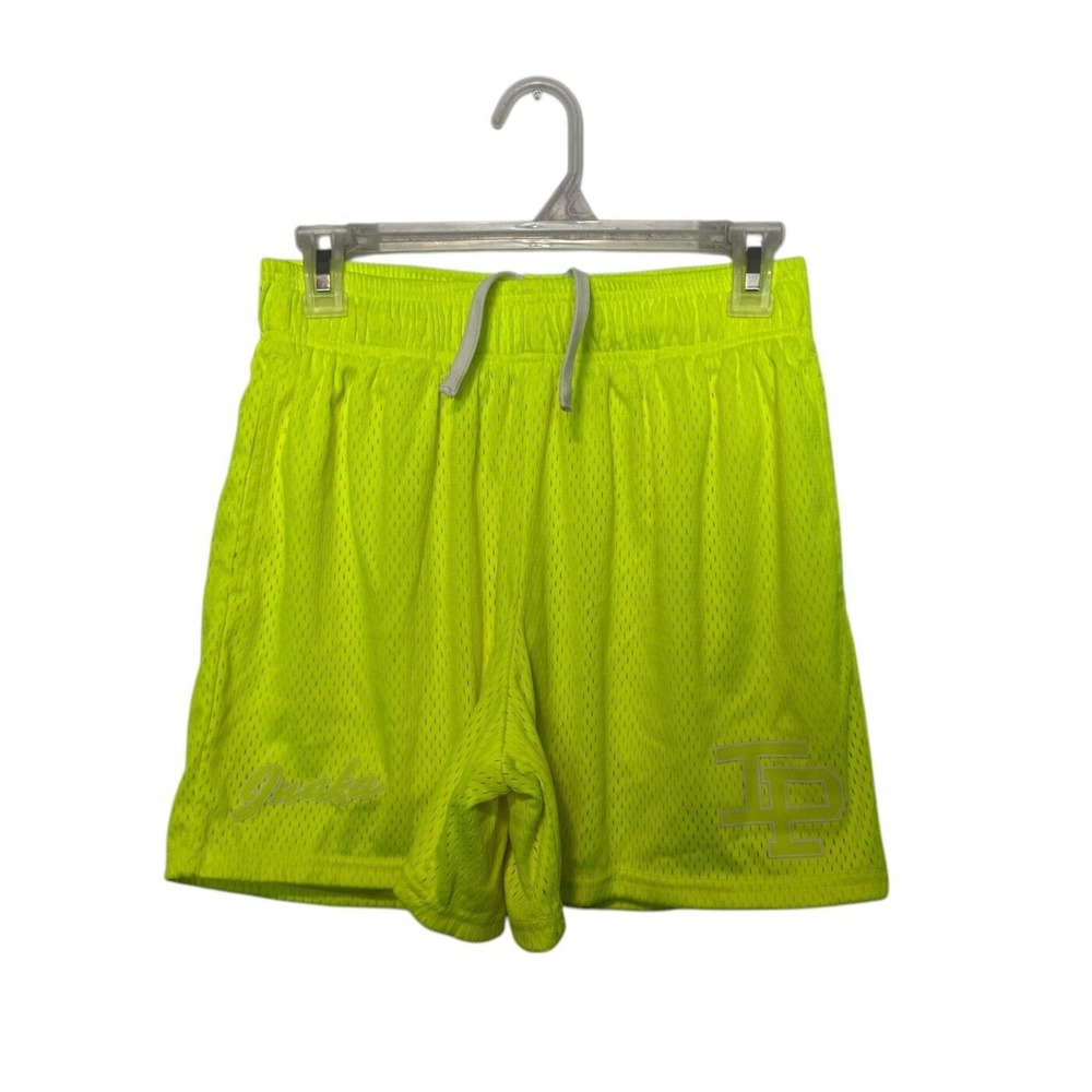 Inaka Power Shorts Mens Small Neon Yellow Mesh Stretch Drawstring Athletic 5"